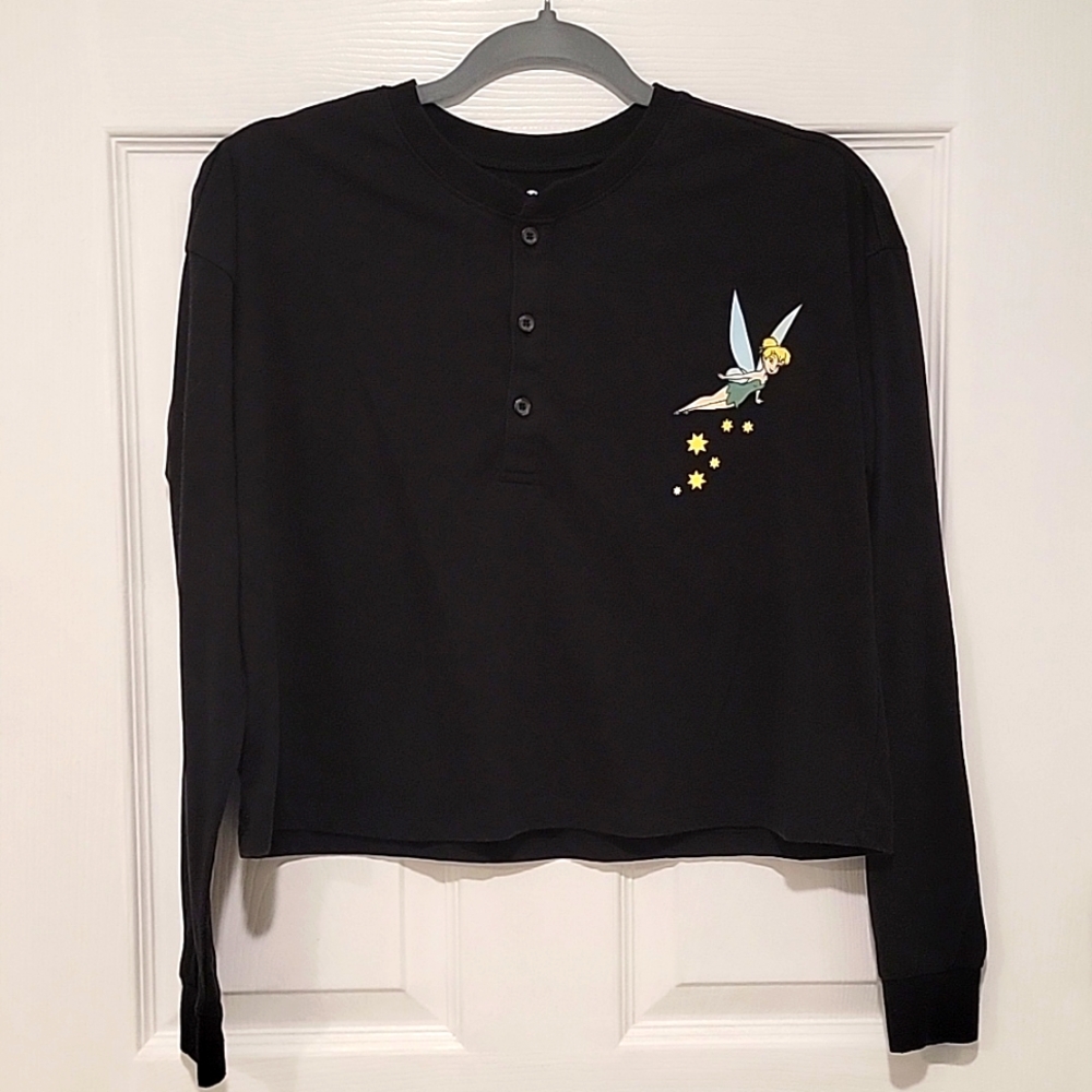 Disney XS Tinkerbell Peter Pan Black Henley   .  BinE